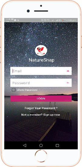 NatureSnap login screen